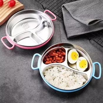 Поднос для обеда из нержавеющей стали 304, детский школьный ланч-бокс с крышкой, прочные тарелки для хранения еды с двумя ушками 700ml