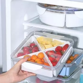 Поднос для овощей с крышкой 4/6 отделений Разделенная коробка для закусок Контейнер для вечеринок Сервировочное блюдо Закуски Десерты Поднос для фруктов Холодильник для приготовления еды Round