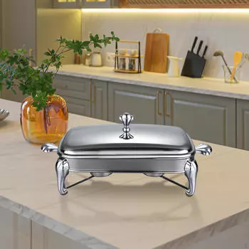 Поднос для подогрева пищи Chafing Dish Buffet с крышкой и ручкой, кастрюля, кухонная утварь для праздничных мероприятий 2.4L Silver