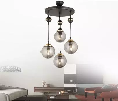 Поднос для подвесного светильника, черная роскошная люстра из 4 предметов из дымчатого стекла с верхним стеклом, направленная вниз