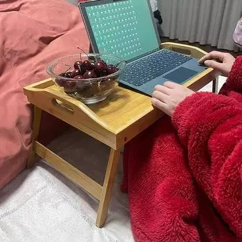 Поднос для постельного столика со складной ножкой, прочный, несущий гладкий край без заусенцев, многофункциональный бамбуковый держатель для хранения подноса для постельного белья
