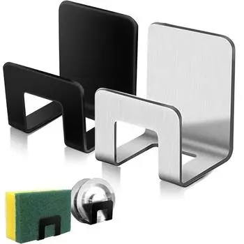 Поднос для раковины из нержавеющей стали, сушилка для кухонной мойки, держатели для губок, самоклеящийся держатель для хранения крючков, органайзер для кухонной проволочной тряпки