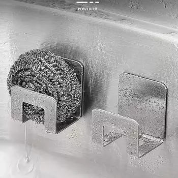 Поднос для раковины из нержавеющей стали, сушилка для кухонной мойки, держатели для губок, самоклеящийся держатель для хранения крючков, органайзер для кухонной проволочной тряпки