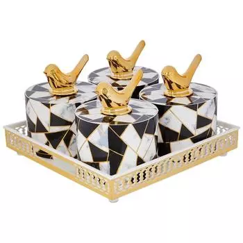 Поднос для сервировки и крышка | Пластиковый контейнер для хранения сухих продуктов | Подарочный набор | Многофункциональный контейнер | Сервировочный набор 500 мл, набор из 4 штук, белый и черный