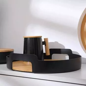 Поднос для сервировки Многофункциональная удобная бамбуковая панель PP Пластиковая тарелка для хранения кофе, чая и еды для дома чёрный