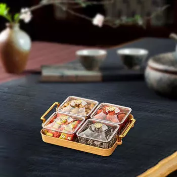 Поднос для сервировки отсека с крышкой, закуска, десерт, прозрачная крышка, ящик для хранения продуктов питания 4 Compartments