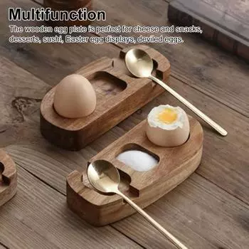Поднос для сервировки яиц из дерева, 3 отделения, деревянные тарелки с ложкой, держатель для подноса для яиц
