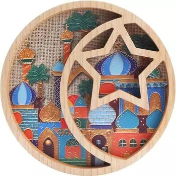 Поднос для сервировки Рамадана, Луны и Звезды-Ид, кекс, конфетные тарелки, Мубарак, религиозная живопись для семейной вечеринки, деревянные украшения A