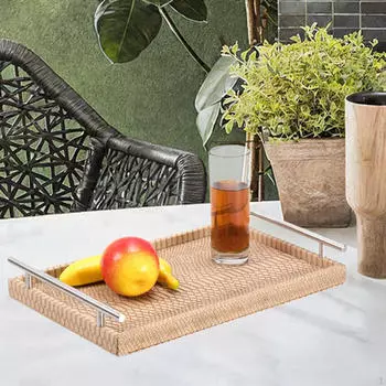 Поднос для сервировки в стиле пуфа с металлическими ручками, настольный органайзер, декоративный прямоугольник