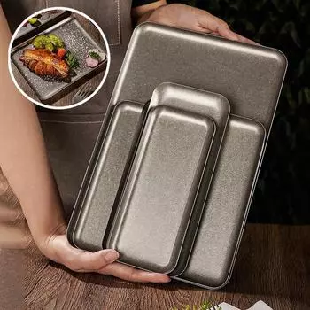 Поднос для стейка из нержавеющей стали 304, квадратный поднос, креативная витрина для ресторана, тарелки для десерта и барбекю в стиле ретро