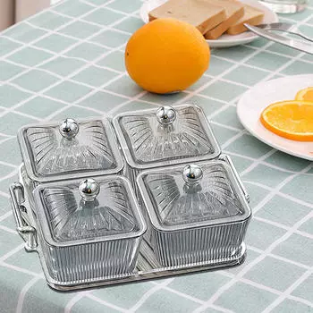 Поднос для сухих фруктов с крышкой. Тарелка для закусок. Многофункциональная тарелка для овощей. Орехи и конфеты.