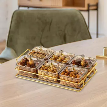 Поднос для сухофруктов, разделенный на тарелку, коробка для хранения закусок, сервировка для праздничных принадлежностей, e Gold with 2 Grids