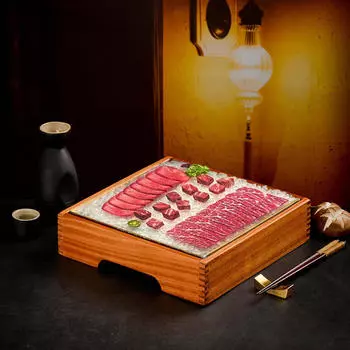 Поднос для сухого льда, сервировочное блюдо для шведского стола, деревянная сервировочная тарелка для отелей 22x22cm