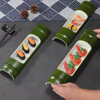 Поднос для суши в японском стиле, пластиковая тарелка, креативная форма из бамбука, холодное блюдо, суши, сашими, морепродукты, сервировочная тарелка, ресторанные тарелки