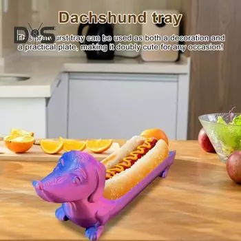 Поднос для таксы для домашнего декора, симпатичная тарелка для хот-догов, напечатанная на 3D-принтере, тарелка для сэндвичей, закусок, подарок на день рождения для любителей таксы золотистый