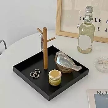 Поднос для ювелирных изделий с 3-ярусными деревянными ветвями Компактный легкий многофункциональный лоток для хранения прихожей Товары для дома Round чёрный