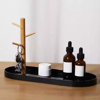 Поднос для ювелирных изделий с 3-уровневыми подвесными органайзерами Компактный легкий многофункциональный лоток для хранения прихожей Домашние принадлежности чёрный