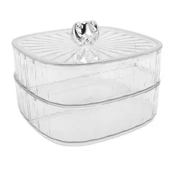 Поднос для закусок, 2-слойный, разделенный, прозрачный, прочный, пластиковый, сервировочный поднос для конфет, сухофруктов