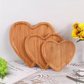 Поднос для закусок из бамбука в форме сердца, 1 шт., деревянная тарелка для фруктов, суши, поднос для вечеринки, тарелка для орехов, закуска 1pc