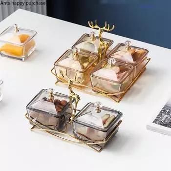 Поднос для закусок из кованого стекла с крышкой Поднос для напитков Тарелка для закусок Фруктовая тарелка Тарелка для сухофруктов Салатница Десертница
