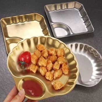 Поднос для закусок из нержавеющей стали с миской для макания, полированный дизайн, поднос для сэндвичей, суши, чипсов, пельменей, салатов Square серебряный