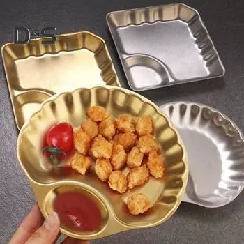 Поднос для закусок из нержавеющей стали с миской для макания, полированный дизайн, поднос для сэндвичей, суши, чипсов, пельменей, салатов Square серебряный