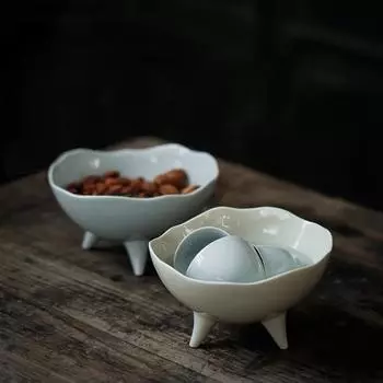 Поднос для закусок на высоких ножках, керамическая тарелка чистого цвета, тарелка для закусок из сухофруктов, десертная чаша, поднос для фруктов, подставка для торта, столовые приборы