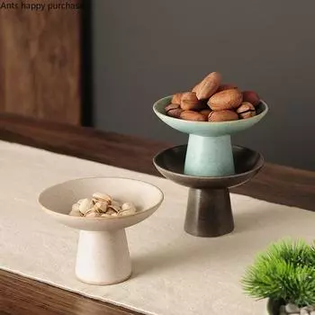 Поднос для закусок на высоких ножках, круглая керамическая тарелка, поднос для закусок, фруктовая тарелка, салатница, десертная миска, тарелки для сухофруктов, форма для торта синий