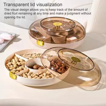 Поднос для закусок с крышкой, пластиковый поднос с разделителями, 5 отделений, круглый поднос для сухофруктов, конфет, орехов, печенья красный