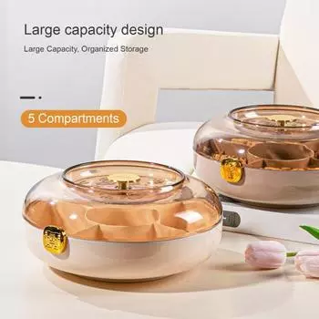 Поднос для закусок с крышкой, пластиковый разделенный поднос для закусок, 5 отделений, круглый красный