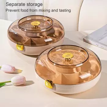 Поднос для закусок Yousheng с крышкой, пластиковый поднос с разделителями, 5 отделений, круглый поднос для сухофруктов, конфет, орехов, печенья красный