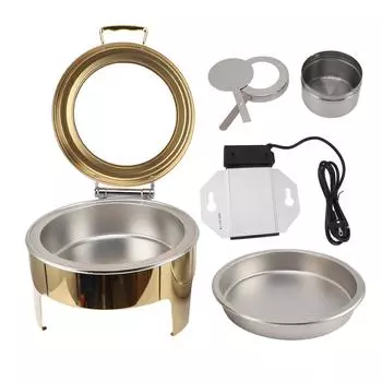 Поднос для жарки на шведском столе, золотистый, с постоянной температурой, с видимой крышкой, 6 л, нержавеющая сталь, для шведского стола, еда L