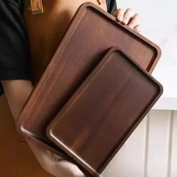 Поднос из акации, домашний деревянный чайный сервиз, поднос для хранения, ресторанный поднос для десертов, поднос для сервировки, обеденная тарелка из цельного дерева 30x14x2