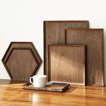 Поднос из цельного дерева черного ореха, бытовой поднос для сухого чая, кофейный десерт, деревянная тарелка, японская деревянная обеденная тарелка