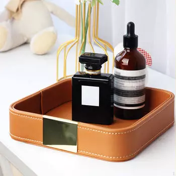 Поднос из искусственной кожи, прикроватный столик, тумбочка, органайзер, все для украшений оранжевый