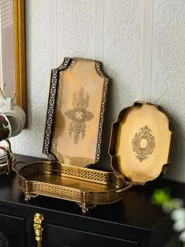 Поднос из латуни, прямоугольный, резной, подходит для гостиной, прихожей, спальни, рабочего стола, подноса для хранения, украшения, ретро, ностальгический