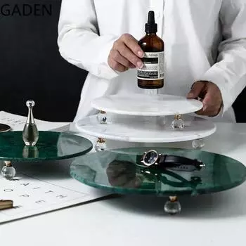 Поднос из натурального мрамора в стиле Nordic Light Luxury, круглый, с высокими ножками, для торта, обеденная тарелка, поднос West Point, декоративный поднос