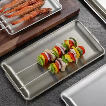 Поднос из нержавеющей стали, металлическая матовая тарелка для еды, прямоугольный органайзер для обеденных тарелок 22cmx11cm