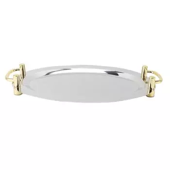 Поднос из нержавеющей стали с ручкой, многофункциональный переносной металлический поднос, обеденная тарелка для Round Shape with Gold Handle, 46cm