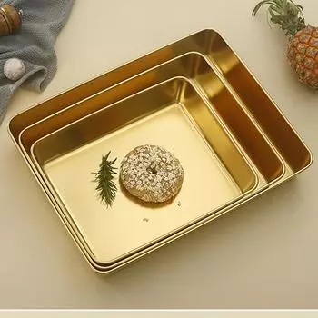 Поднос из нержавеющей стали с золотым покрытием, паровые тарелки для еды, прямоугольное блюдо для хранения фруктов, кухонные органайзеры, формы для выпечки хлеба