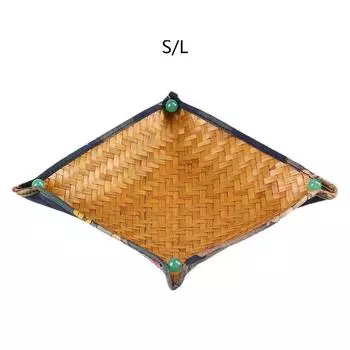 Поднос из ротанга, сервировочное блюдо для конфет и орехов, плетеный поднос для пуфика, поднос для закусок, печенья, фруктов, десертов, кемпинга 17x17x5cm