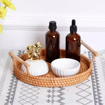 Поднос из ротанга, сотканный вручную, удобный в использовании, круглая корзина для хранения фруктовых закусок для гостиной M