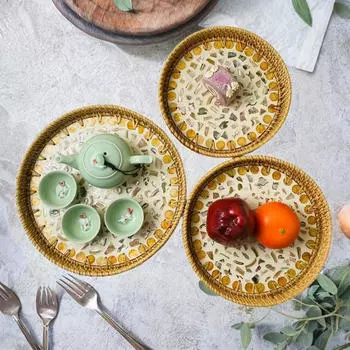 Поднос из ротанга, украшение для хлебной корзины, десертная тарелка, поднос для хранения фруктов, для сервировки