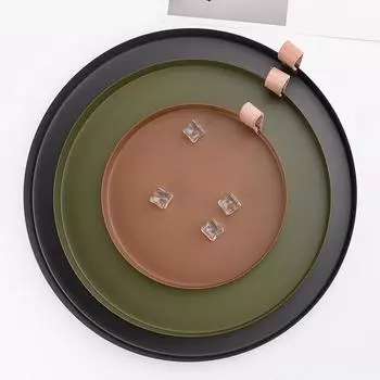 Поднос из твердой кожи с ручкой, поднос для конфет, фруктов, органайзер для хранения косметики, тарелка для демонстрации ювелирных изделий 36cm