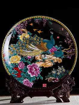 Поднос керамический Цзиндэчжэнь украшения для дома украшения ремесла подходит для гостиной винный шкаф офис черный рисунок удачи 1 шт