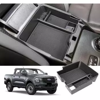 Поднос-органайзер на центральной консоли, совместимый с Ford Ranger Raptor Lariat XL XLT 2024 года, ящик для хранения в подлокотнике, внутренние аксессуары — подходит ТОЛЬКО для электропривода