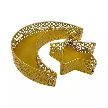 Поднос с луной и звездой, металлические сервировочные блюда, блюдо с кольцами для украшения Рамадана для кухонной вечеринки Light Blue
