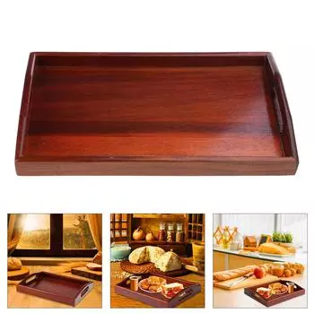 Поднос сервировочный деревянный 35cx21x3см прямоугольный с ручками просторный для завтрака и закусок кухонные принадлежности для хранения