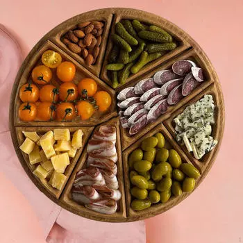 Поднос сервировочный деревянный с отделениями, круглый для закусок и десертов на вечеринку