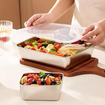 Подносы для хранения продуктов из нержавеющей стали, прямоугольная тарелка для сосисок, лапши и фруктов с крышкой, органайзеры для домашней кухни, контейнер для еды